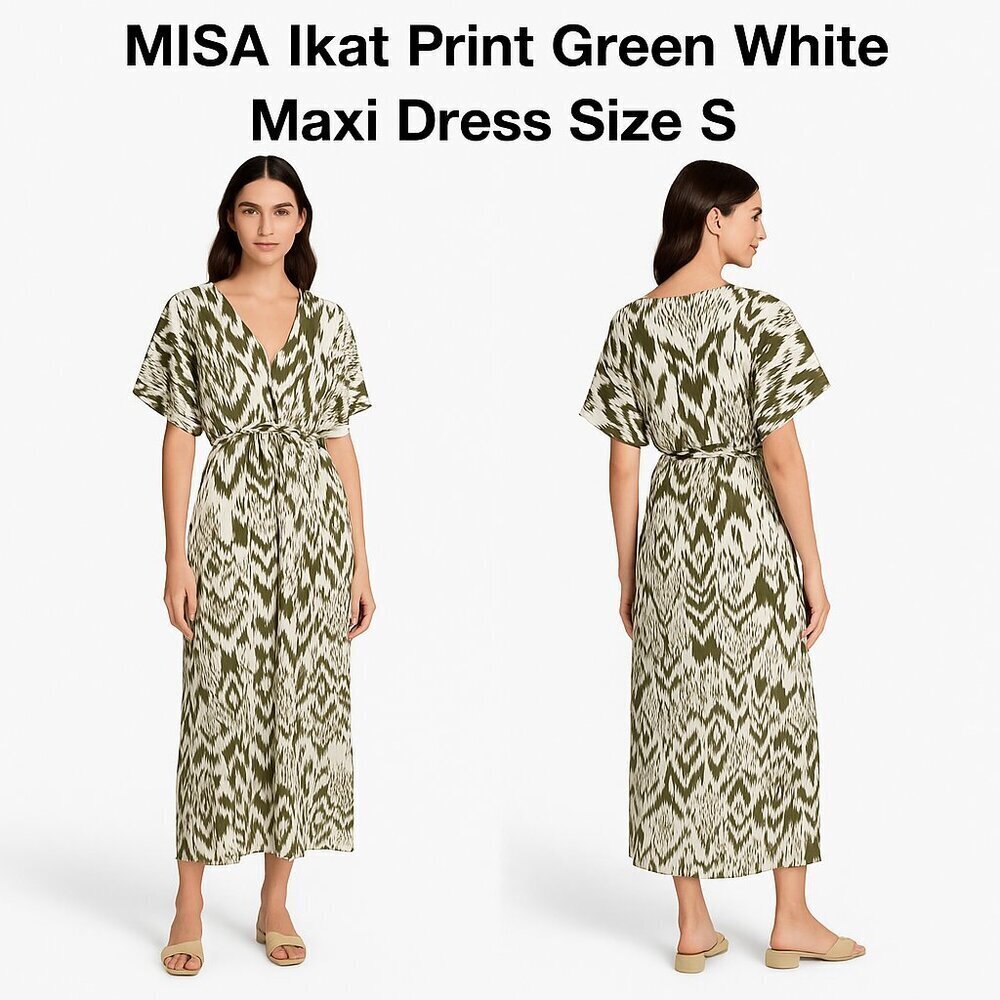 MISA Ikat Print Green White Maxi Dress Size S